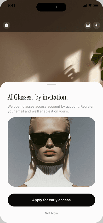 NewEyes early-access sheet: AI Glasses, by invitation